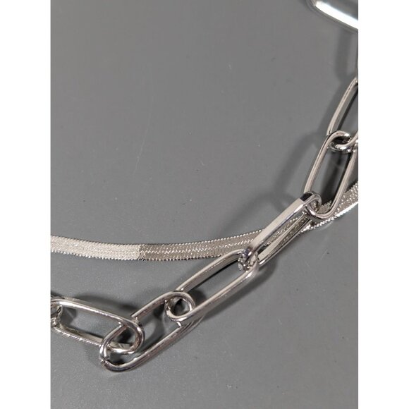 CATO Set of 2 Silver Tone Chain Necklaces Paperclip Chain Herringbone 20" NEW - Picture 3 of 7